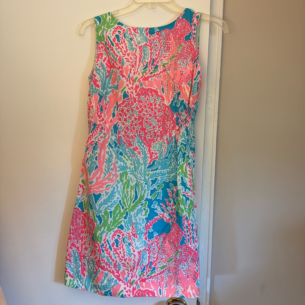 Lilly Pulitzer Rare Let’s Cha Cha Holy Grail Print Pink Delia Shift Dress Size 8